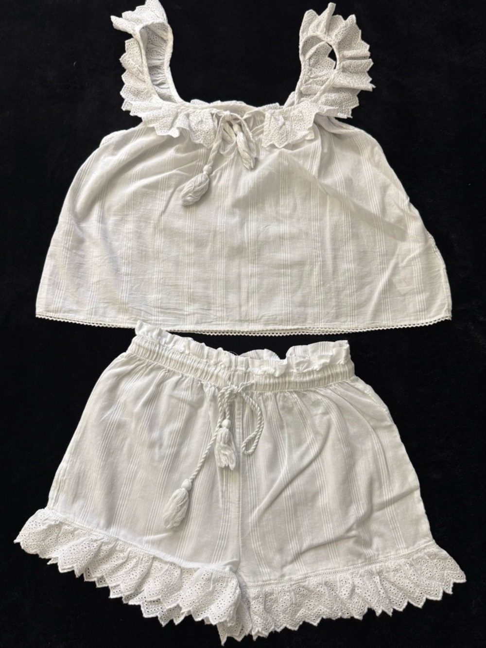 Shabby Chic Pajama Set White Eyelet Cami Shorts Cotton Embroidered CottagecoreXS